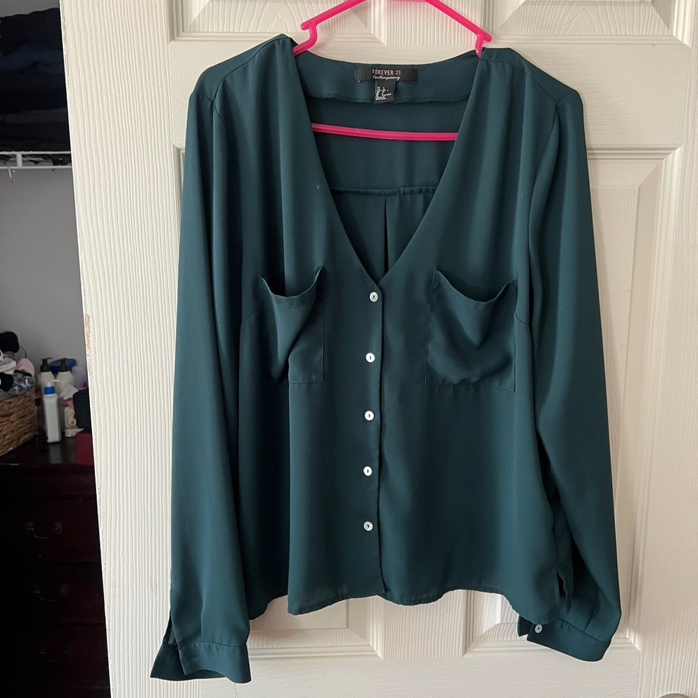 Forever 21 Deep Teal Button-Up Blouse